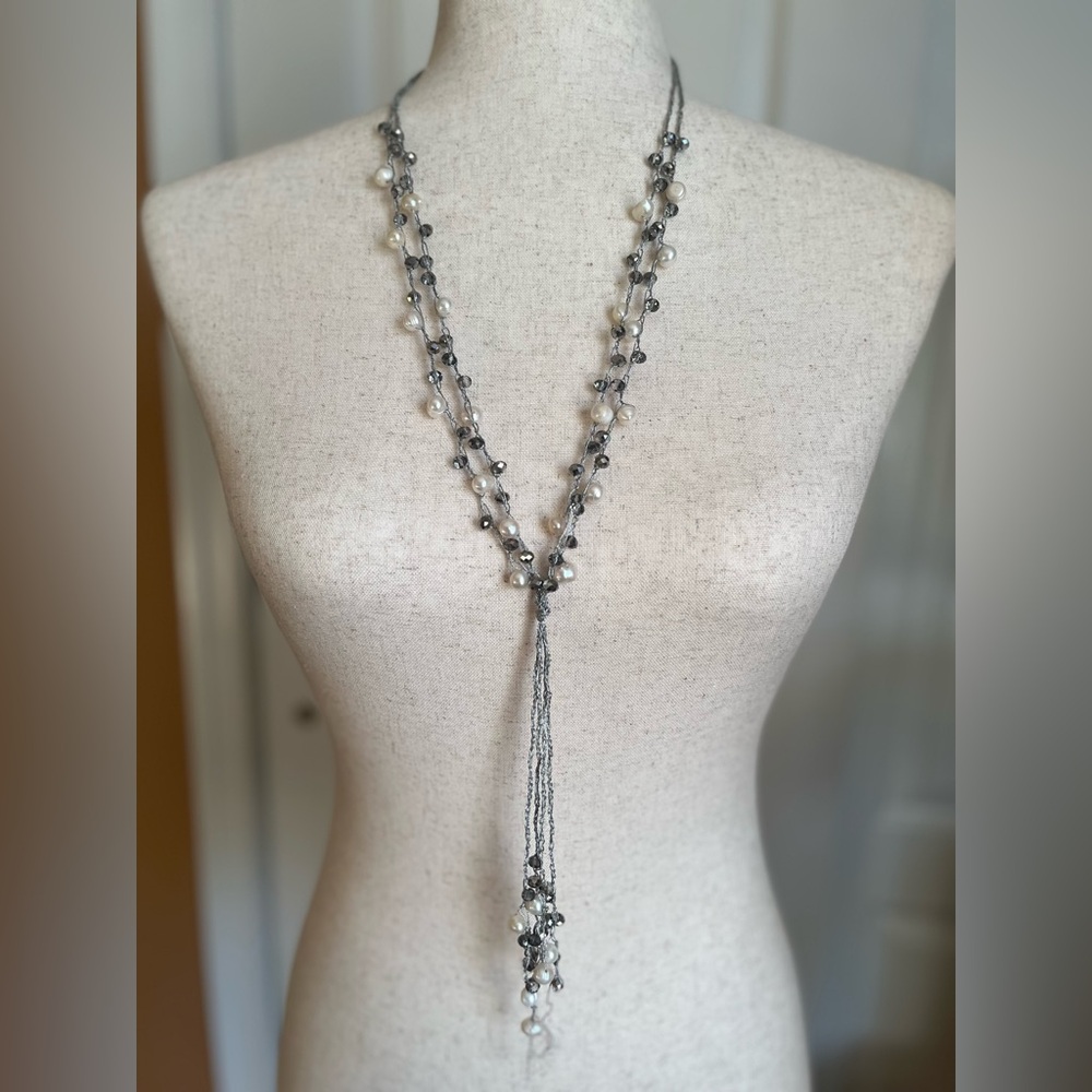Elegant Silver and Pearl Beaded Necklace